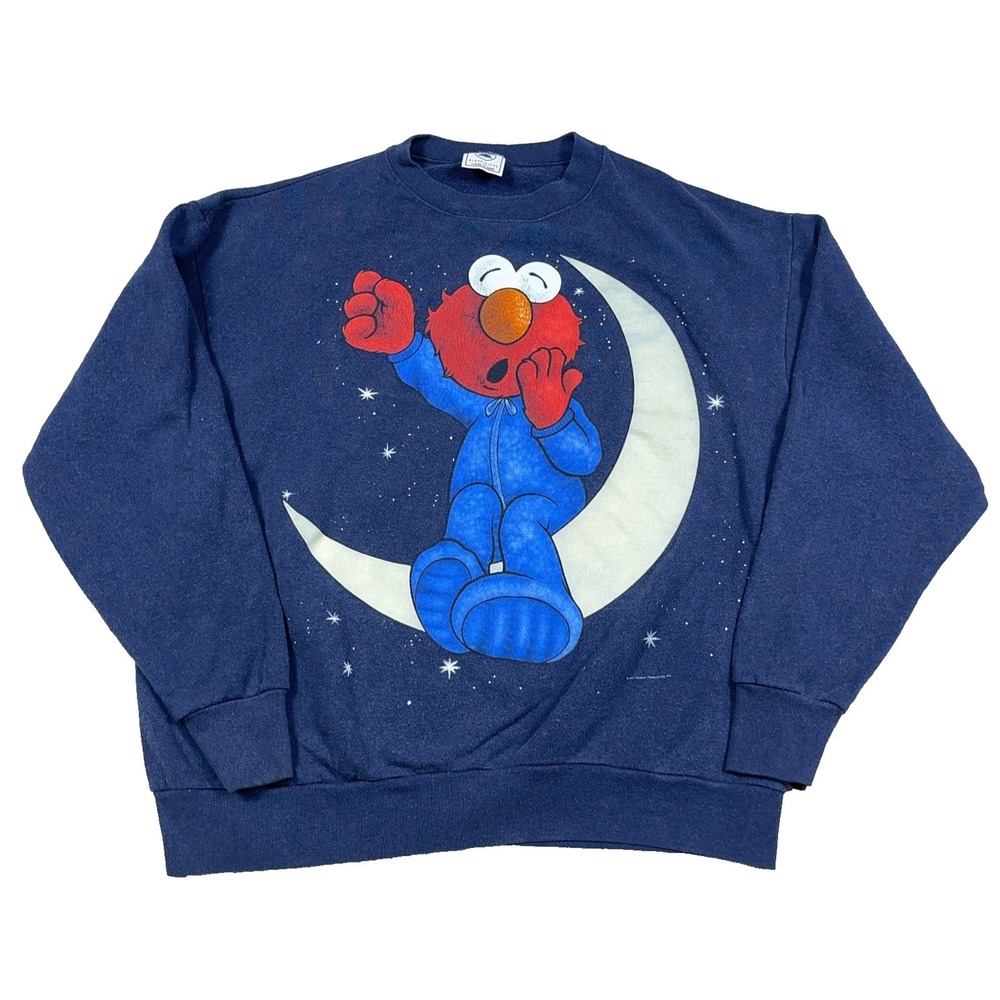 Vintage Sesame Street Elmo Sweatshirt Adult XL Crewneck 90s Sleeping Moon RARE‎